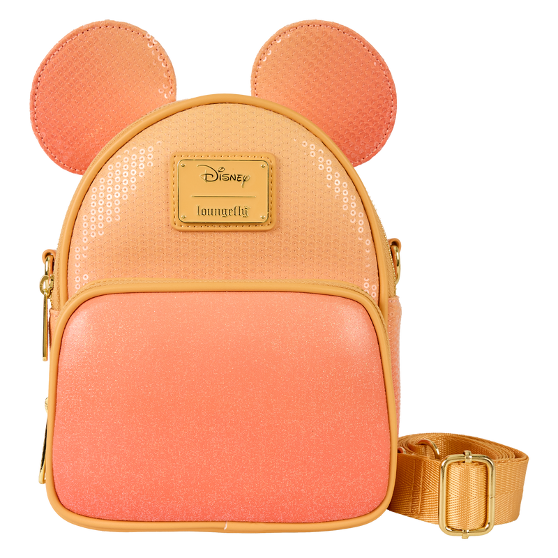 LOUNGEFLY : DISNEY - Mickey Mouse Glitter Sequin Convertible Mini Backpack & Crossbody Bag