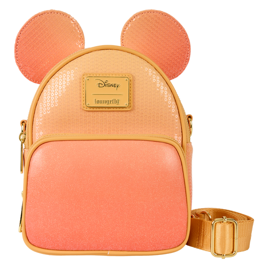 LOUNGEFLY : DISNEY - Mickey Mouse Glitter Sequin Convertible Mini Backpack & Crossbody Bag
