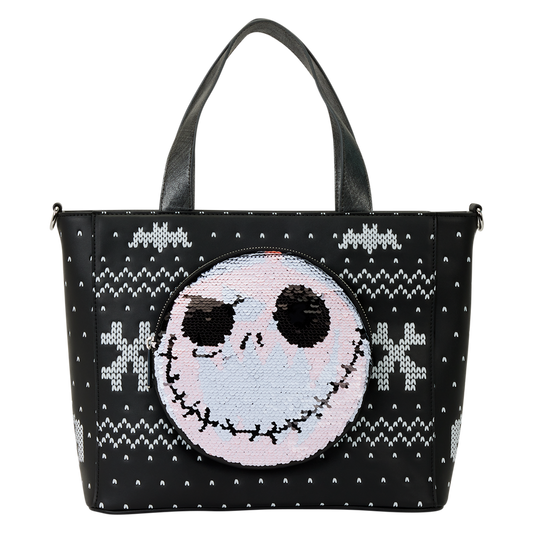 LOUNGEFLY : NIGHTMARE BEFORE CHRISTMAS - Jack Skellington Reversible Sequins Tote Crossbody Bag With Coin Bag