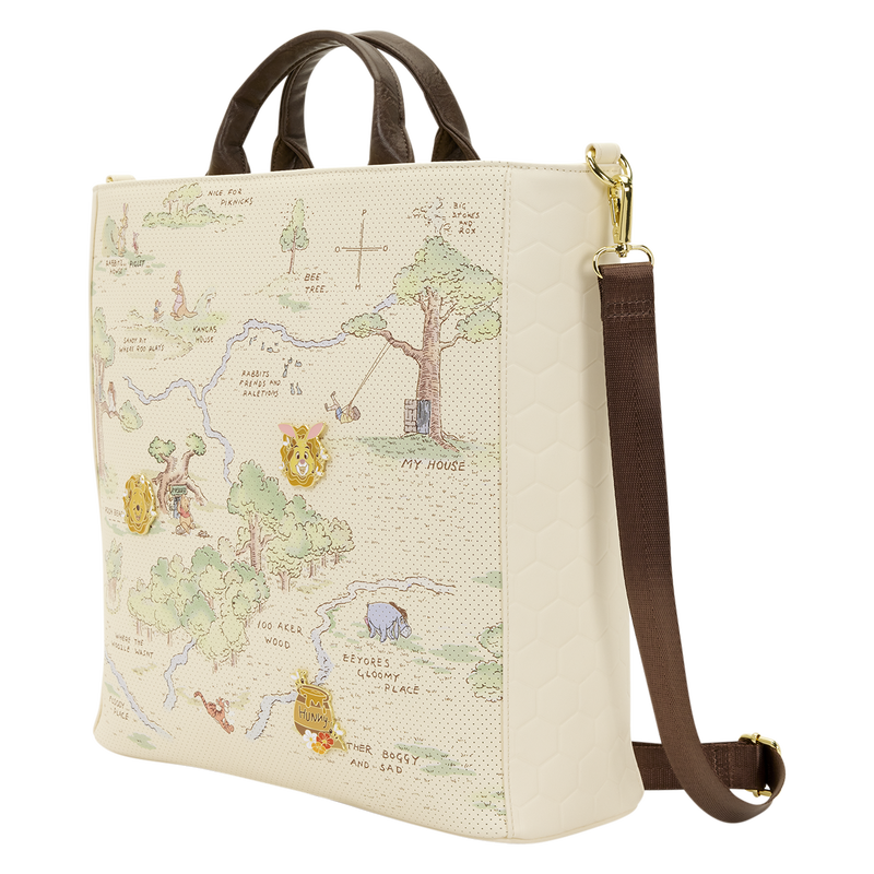 LOUNGEFLY : DISNEY - Winnie The Pooh Hundred Acre Wood Tote Pin Trader Crossbody Bag