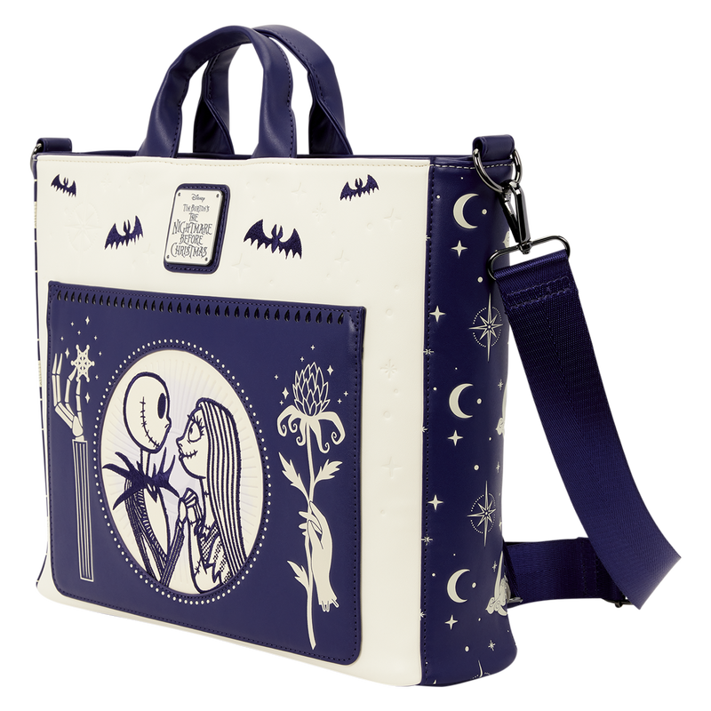 LOUNGEFLY : NIGHTMARE BEFORE CHRISTMAS - Jack Skellington & Sally Night Sky Convertible Backpack & Tote Bag