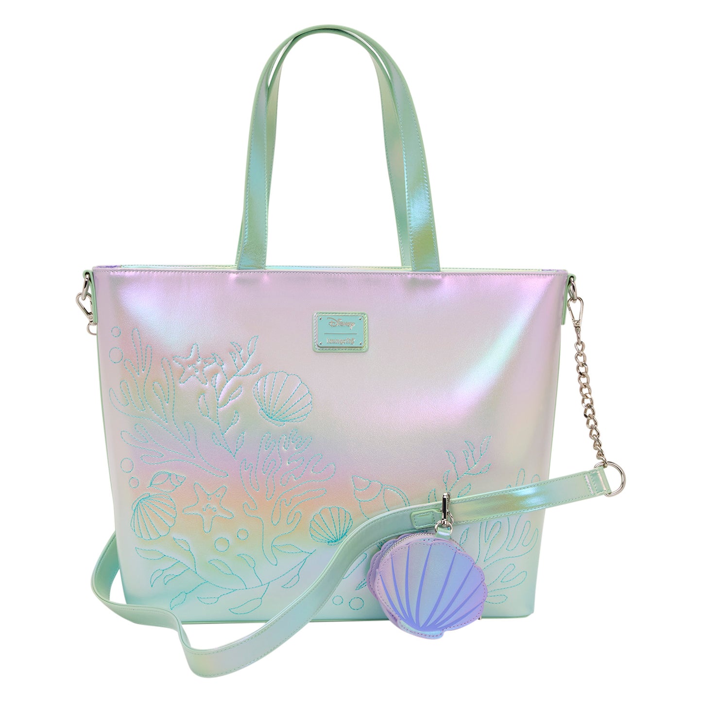 LOUNGEFLY : DISNEY - Little Mermaid Ariel & Flounder Tote Bag With Coin Bag