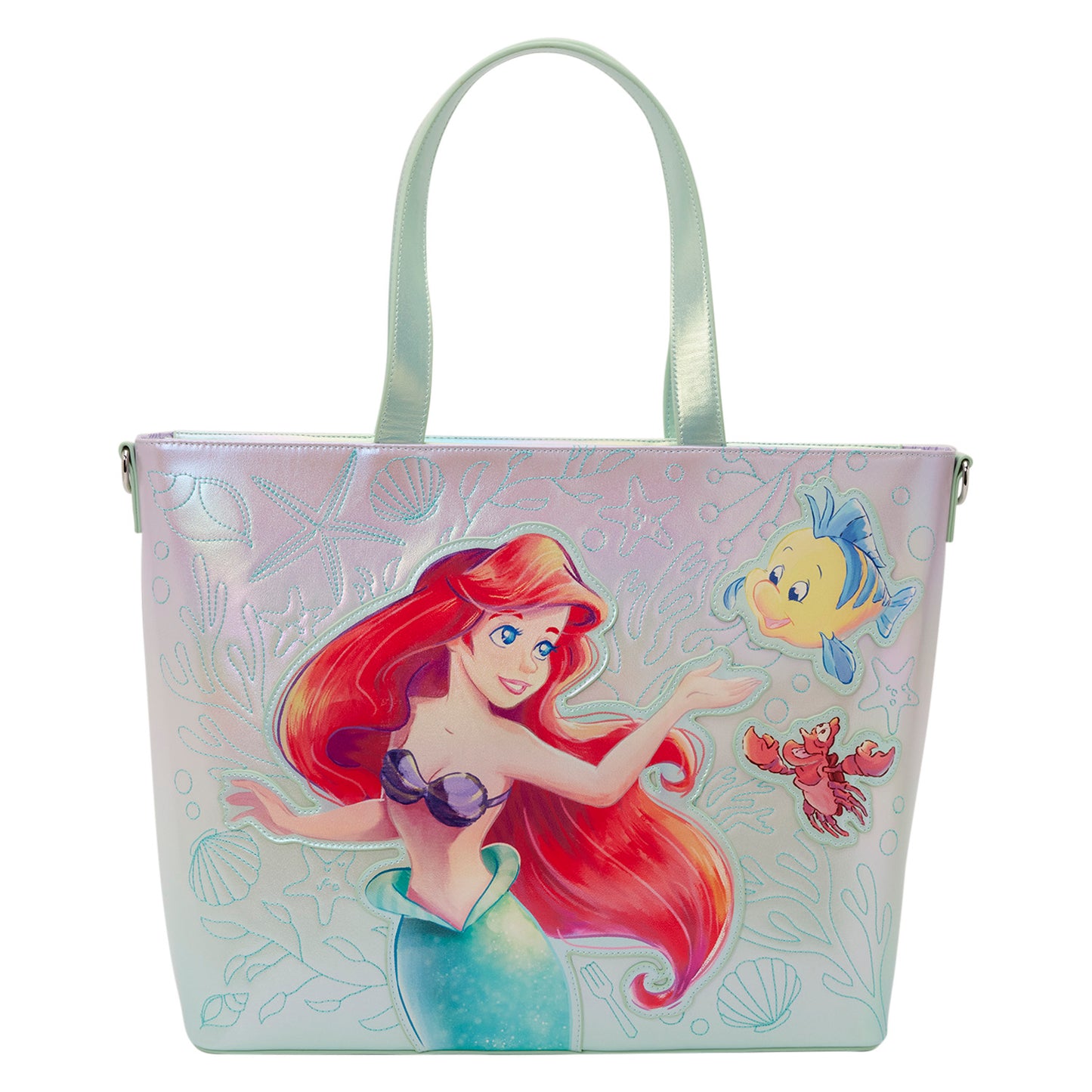 LOUNGEFLY : DISNEY - Little Mermaid Ariel & Flounder Tote Bag With Coin Bag