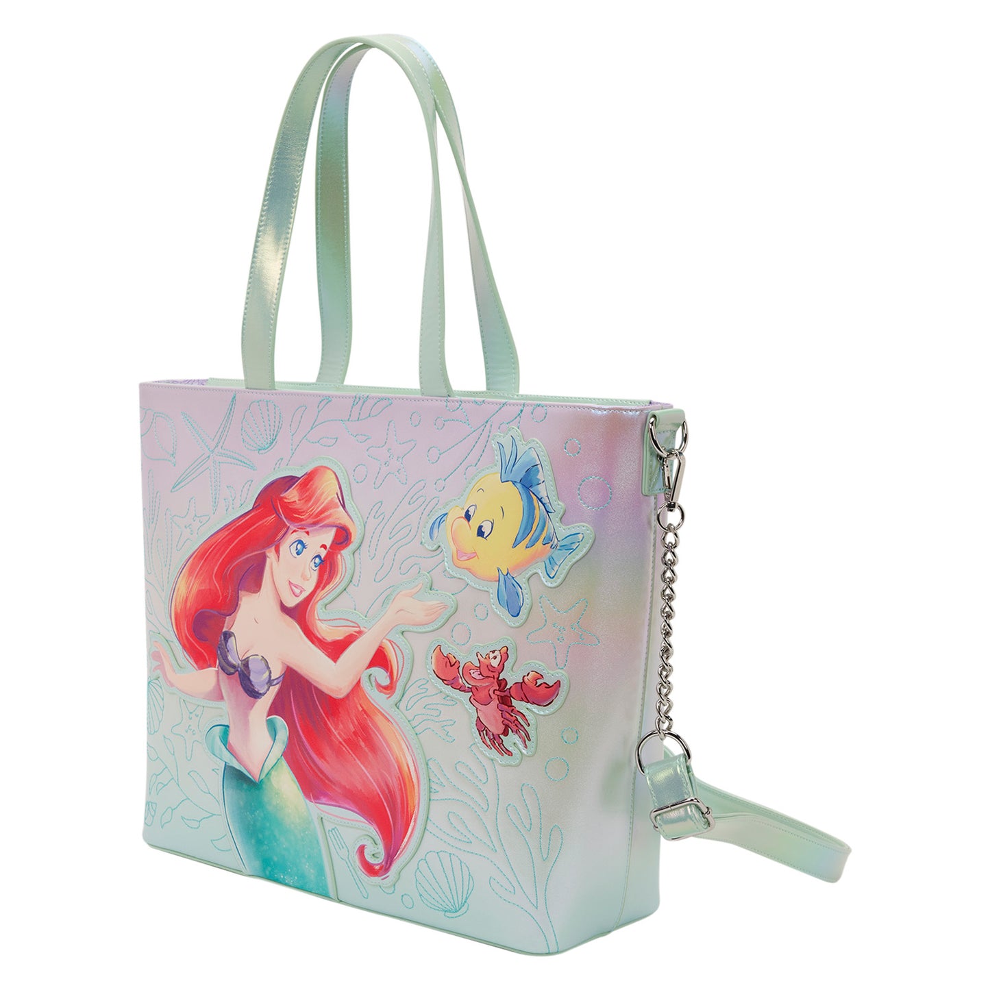 LOUNGEFLY : DISNEY - Little Mermaid Ariel & Flounder Tote Bag With Coin Bag