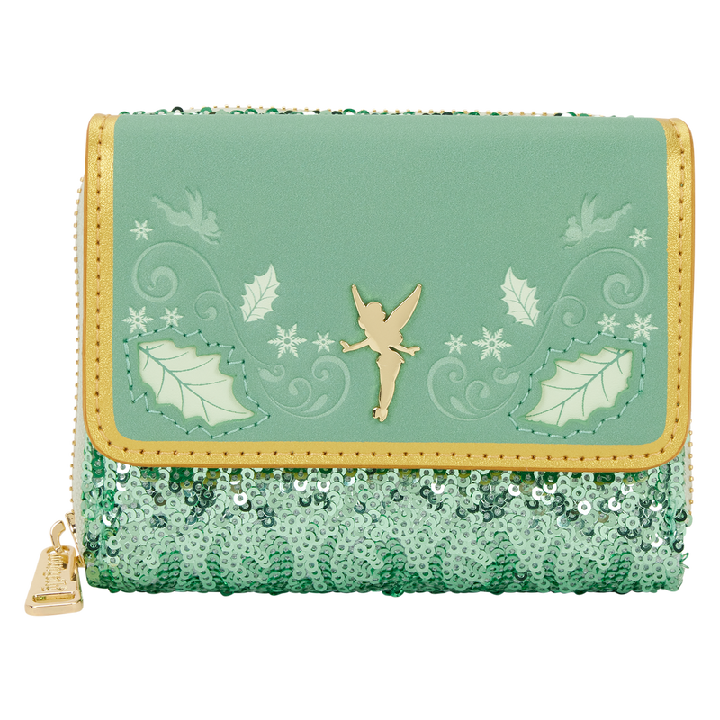 LOUNGEFLY : DISNEY - Peter Pan Tinker Bell Holiday Sequin Tri-Fold Purse