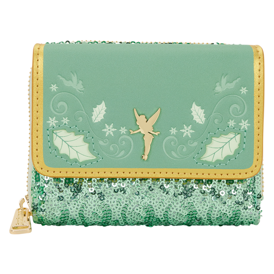 LOUNGEFLY : DISNEY - Peter Pan Tinker Bell Holiday Sequin Tri-Fold Purse