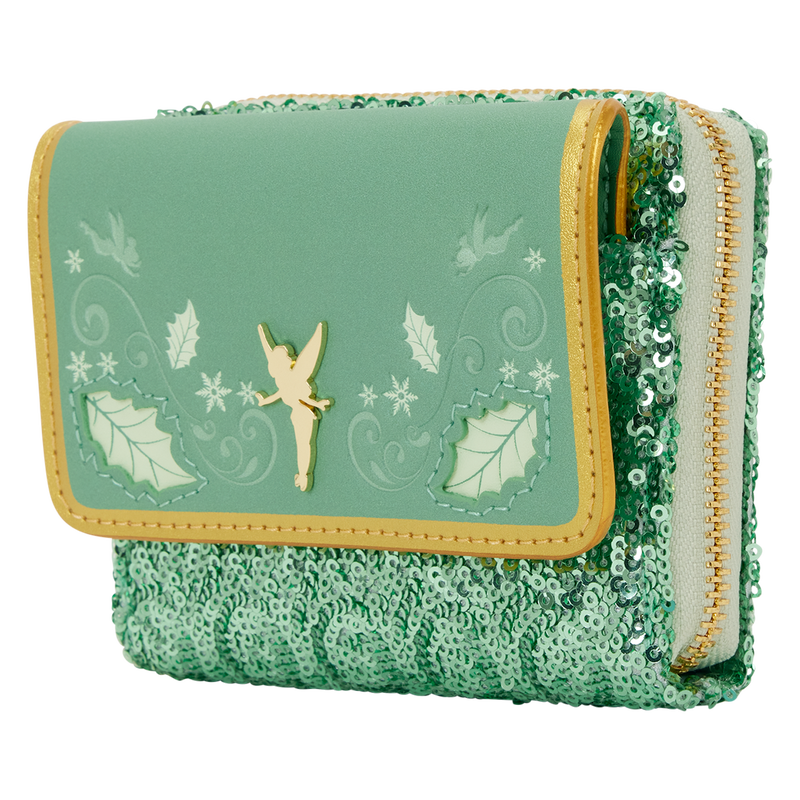 LOUNGEFLY : DISNEY - Peter Pan Tinker Bell Holiday Sequin Tri-Fold Purse