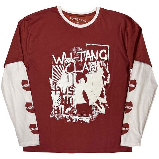 WU-TANG CLAN - Red & White Sleeve Print Layered Long Sleeve T-Shirt