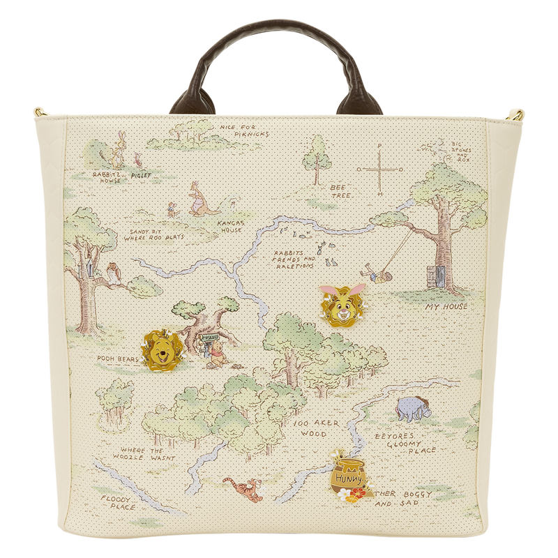 LOUNGEFLY : DISNEY - Winnie The Pooh Hundred Acre Wood Tote Pin Trader Crossbody Bag