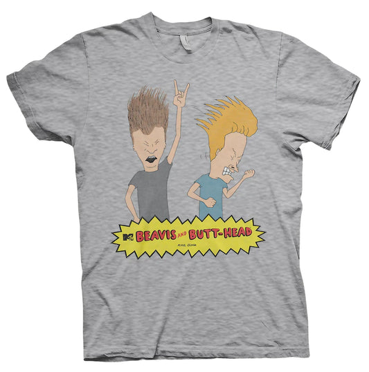 BEAVIS AND BUTT-HEAD T-shirt featuring the iconic duo headbanging in a monochrome print