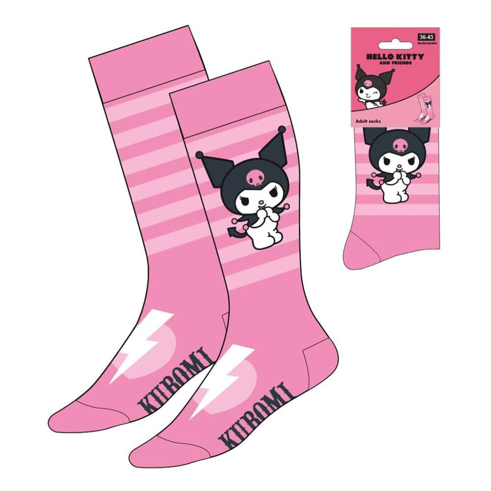 SANRIO - 3.5-8.5/9 Kuromi Pink Stripes Socks