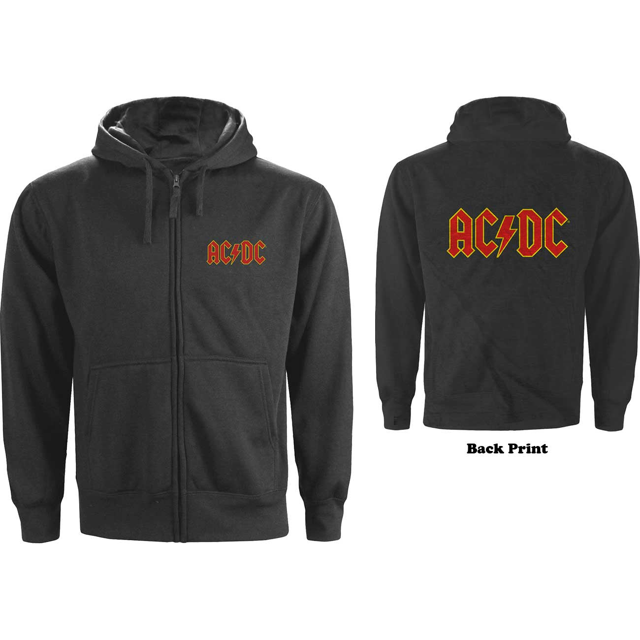 AC/DC - Logo (Backprint) Black Zipped Hoodie