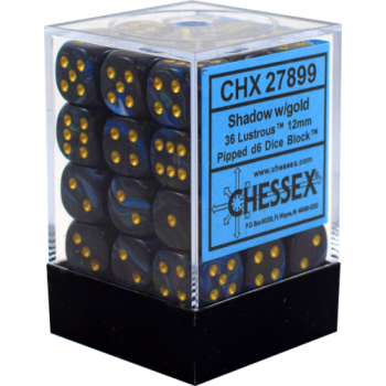 Chessex - Signature 12mm D6 With Pips Dice Blocks (36 Dice) Lustrous Shadow And Gold