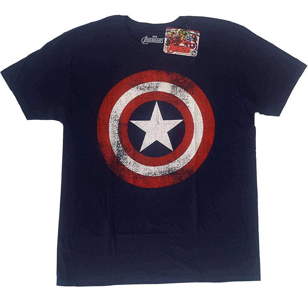 MARVEL : CAPTAIN AMERICA - Distressed Shield Navy T-Shirt