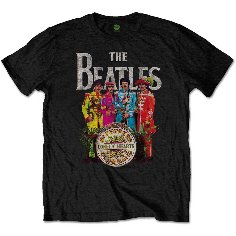 Sgt Pepper themed T-shirt featuring The Beatles band members illustration