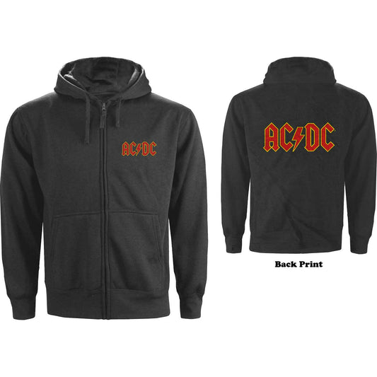AC/DC - Logo (Backprint) Grey Zipped Hoodie