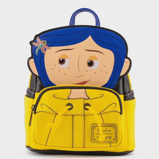 LOUNGEFLY : CORALINE - Rain Coat Cosplay Mini Backpack