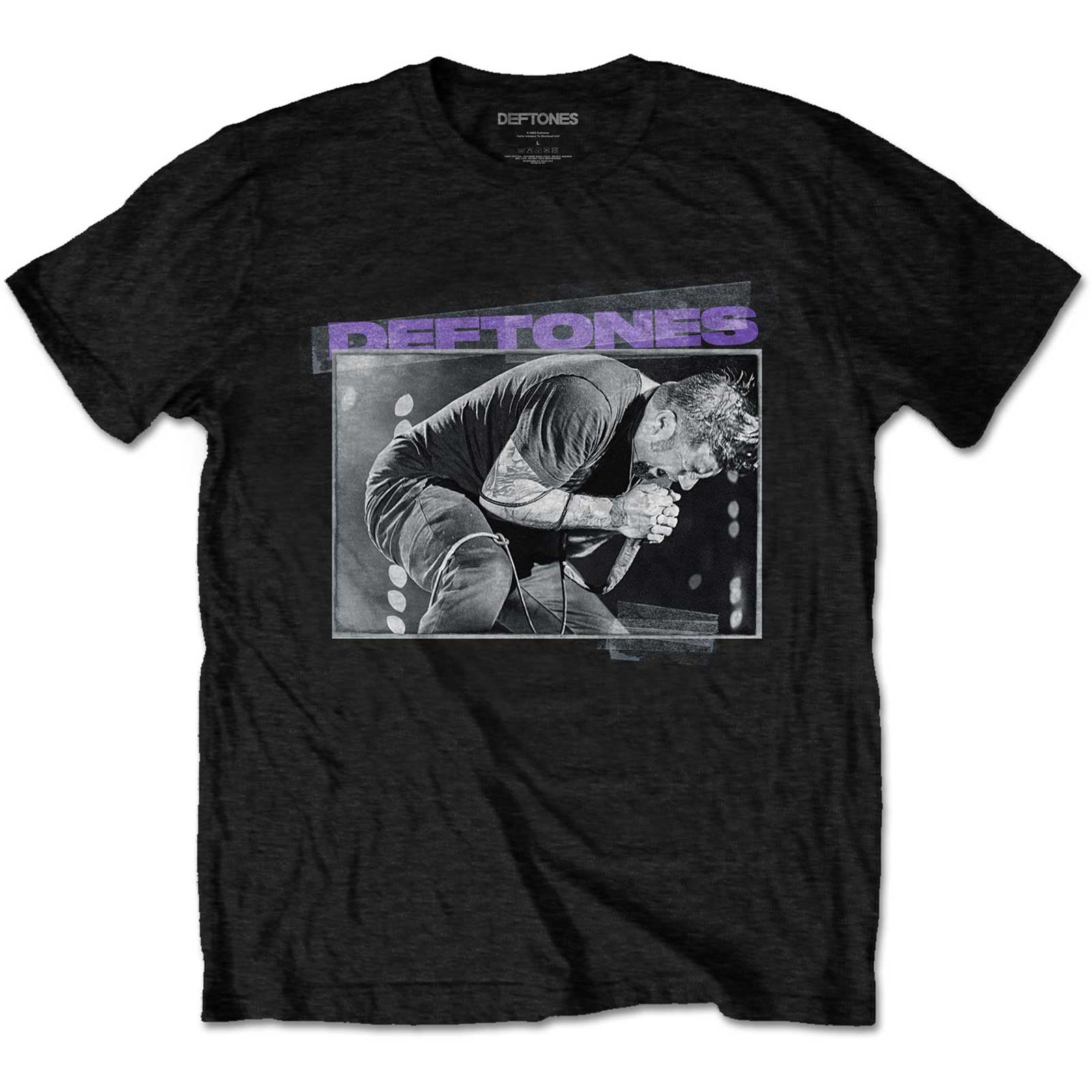 Black DEFTONES T-shirt featuring a live photo of vocalist Chino Moreno