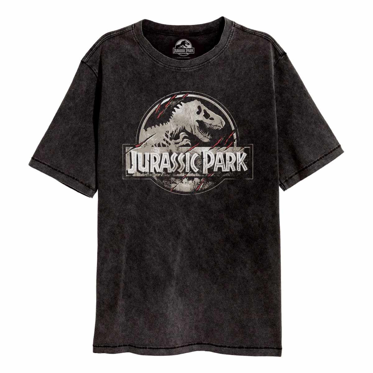 JURASSIC PARK - Scratched Logo Acid Wash T-Shirt