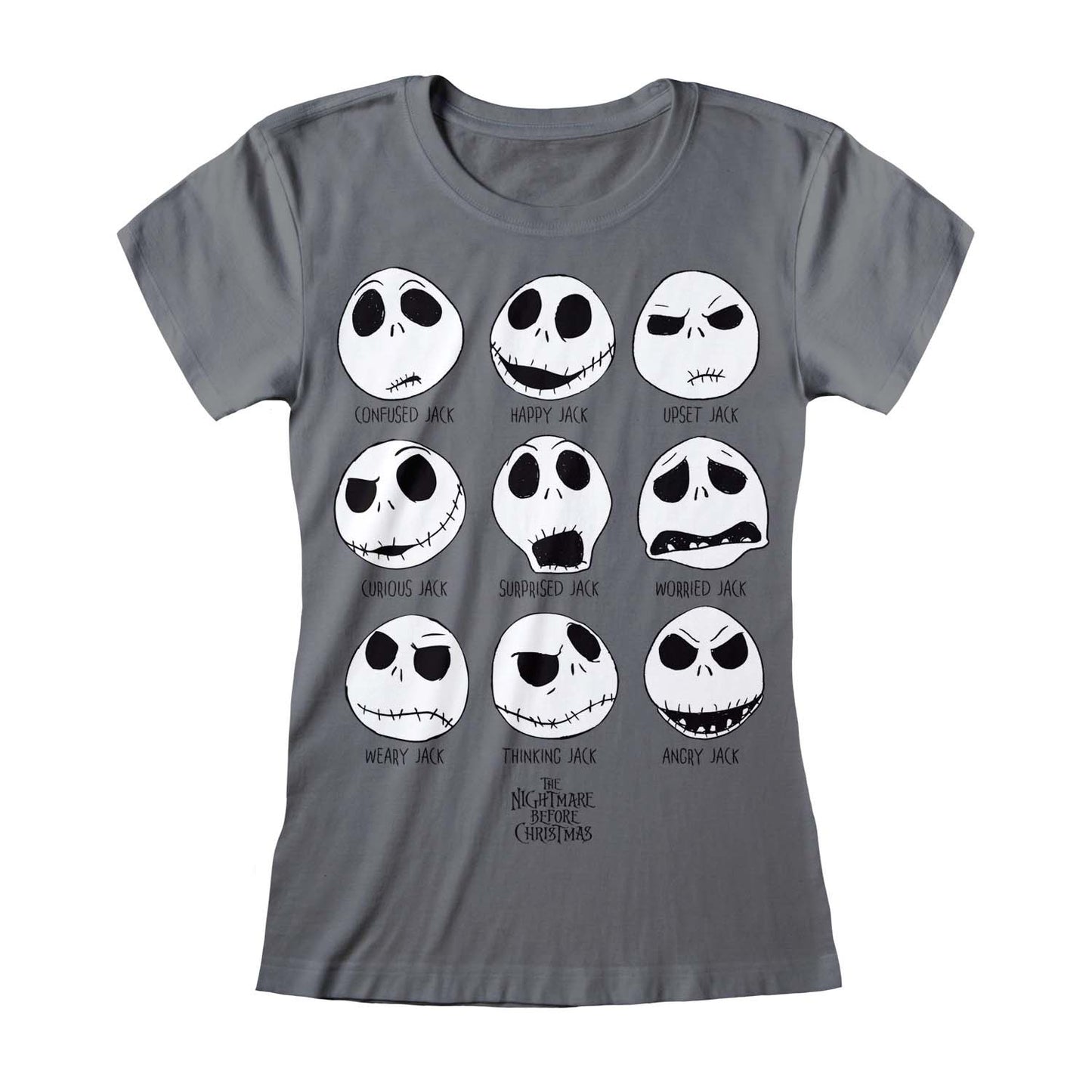 NIGHTMARE BEFORE CHRISTMAS - Many Faces Of Jack Grey Fitted T-Shirt