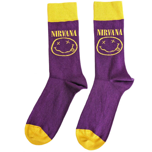 NIRVANA - Yellow Happy Face Purple Socks (7-11)