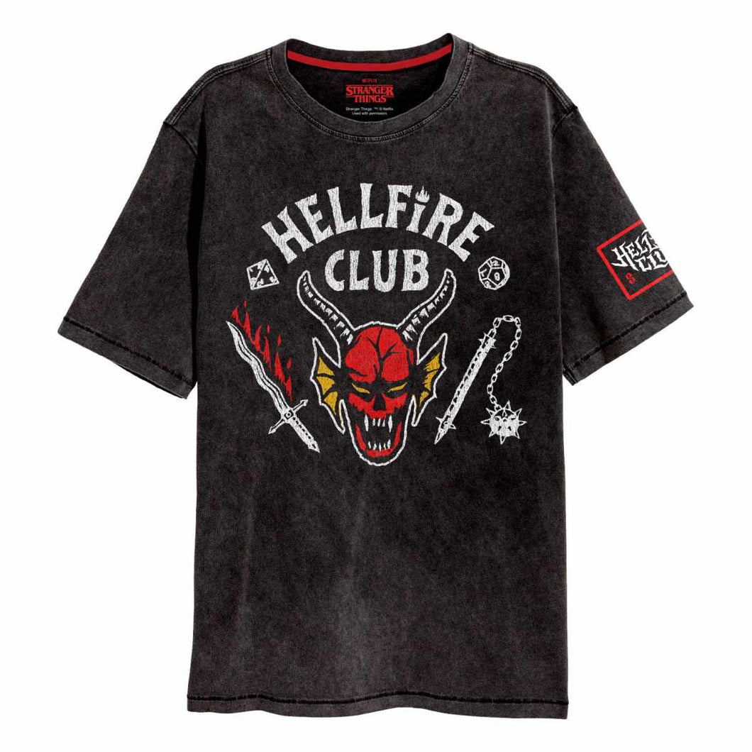 STRANGER THINGS - Hellfire Crest Acid Wash T-Shirt