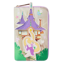 Load image into Gallery viewer, LOUNGEFLY : DISNEY -Tangled Rapunzel Swinging From Tower Zip Purse
