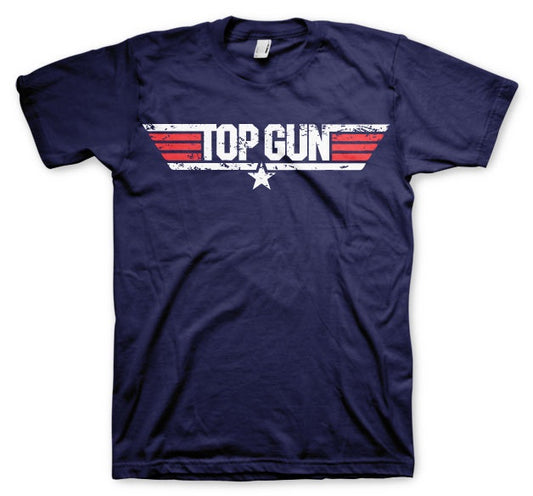 TOP GUN - Distressed Logo Navy T-Shirt