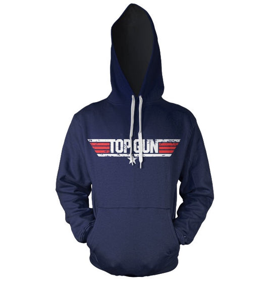 TOP GUN - Distressed Logo Navy Hoodie