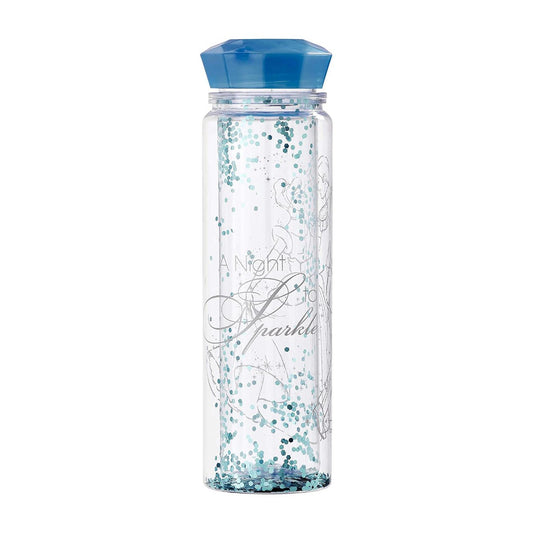Disney Cinderella Platinum Anniversary commemorative plastic water bottle with sparkling design and blue lid