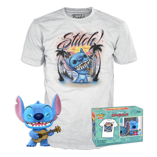 DISNEY : LILO & STITCH - Stitch With Ukelele Flocked Exclusive Funko Pop! & T-Shirt