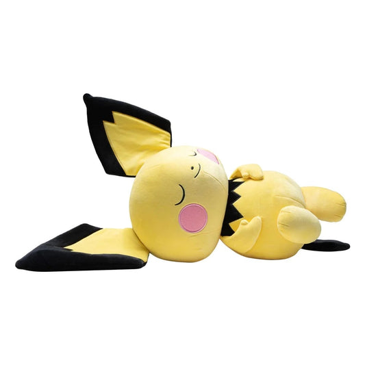 Sleeping Pichu plush toy measuring 18 inches on a white background